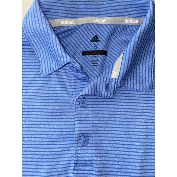 Adidas Golf Polo‎ Shirt Men's S Small Blue Striped Collared Short Sleeve Logo - Picture 1 of 8